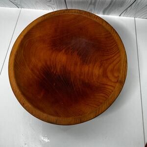 Wooden Bowl Vintage Handmade Thick Primitive Boho Cottage Heavy 10”